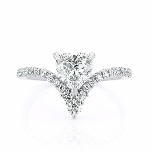 2.5ct Heart Diamond Engagement Ring V Shaped Stylish Curved 14k White Gold Over