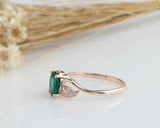 2ct Oval Cut Green Emerald Engagement Ring Leaf Accent Design 14k Rose Gold Over