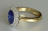 2ct Oval Cut Blue Sapphire Engagement Ring Diamond Halo 14k Yellow Gold Finish