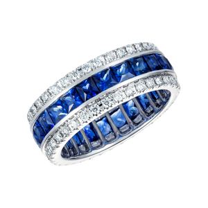 7Ct Princess Cut Blue Sapphire Diamond Eternity Wedding Band 18K White Gold Over