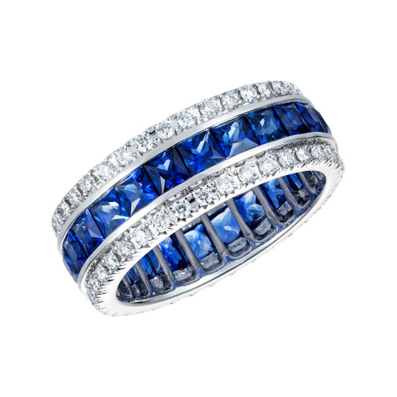 7Ct Princess Cut Blue Sapphire Diamond Eternity Wedding Band 18K White Gold Over