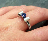 0.55ct Engagement Ring Round Cut Blue Sapphire Bow Knot 14k White Gold Finish