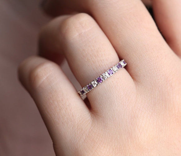 1ct Round Cut Purple Amethyst Eternity Wedding Band Ring 14k White Gold Finish