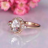 2.1ct Oval Cut Peach Morganite Diamond Halo Solitaire Ring 14k Rose Gold Finish