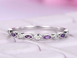 1ct Marquise Cut Purple Amethyst Wedding Band Half Eternity 14k WhiteGold Finish