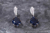 1.6ct Drop Earrings Pear Cut Blue Sapphire Solitaire Design 14k WhiteGold Finish