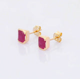 1.2ct Stud Earrings Emerald Cut Pink Ruby Solitaire Design 14k YellowGold Finish