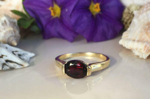 1ct Engagement Ring Oval Cut Red Garnet Solitaire Design 14k Yellow Gold Finish