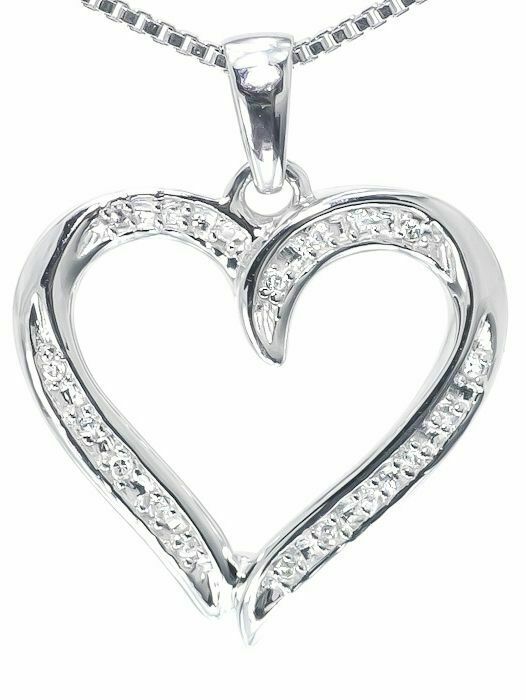 0.15ct Round Cut VVS1D Diamond Pendant Open Heart 14k White Gold Finish NO CHAIN