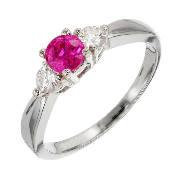 1.5ct Round Cut Pink Sapphire Engagement Ring Diamond Trilogy 14k WhiteGold Over