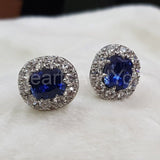 2ct Cushion Cut Simulated Blue Sapphire Halo Stud Earrings 14k White Gold Plated