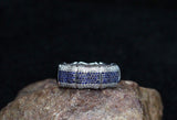 3ct Round Cut Blue Sapphire Wide Bamboo Wedding Band Ring 14k White Gold Finish