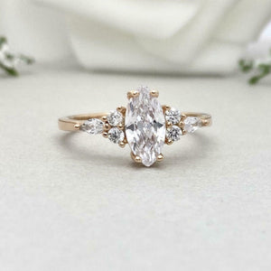 1.4ct Engagement Ring Marquise Cut Diamond Solitaire Petite 14k Yellow Gold Over