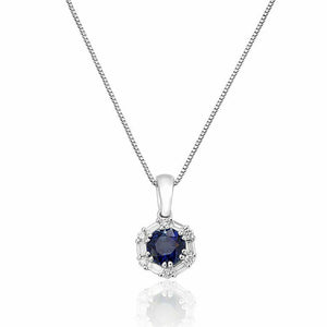 1ct Round Cut Blue Sapphire Pendant Diamond Halo 14k White Gold Finish NO CHAIN