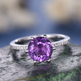 1Ct Round Cut Purple Amethyst Solitaire Engagement Ring 18K White Gold Finish