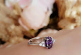 1.5ct Oval Purple Amethyst Engagement Ring 14k White Gold Finish Trilogy Promise