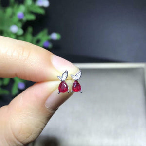 1ct Pear Cut Pink Ruby Leaf Petal Minimalist Stud Earrings 14k White Gold Finish