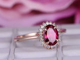 1.8ct Oval Cut Pink Ruby Diamond Floral Halo Solitaire Ring 14k Rose Gold Finish