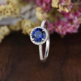 2ct Round Blue Sapphire Diamond Accents Halo Engagement Ring 14k White Gold Over