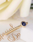 1ct Round Blue Sapphire Bezel Set Beaded Ball Solitaire Ring 14k YellowGold Over