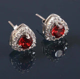 2.2ct Stud Earrings Round Cut Red Garnet Diamond Halo Women 14k WhiteGold Finish