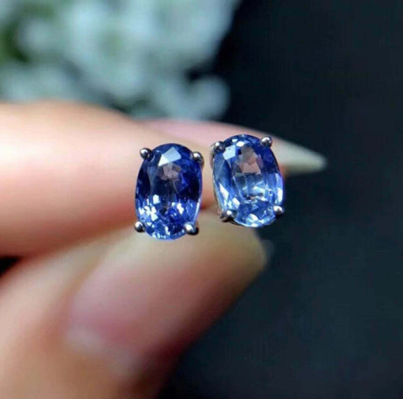 1.5ct Stud Earrings Oval Cut Blue Tanzanite Solitaire Design 14k White Gold Over