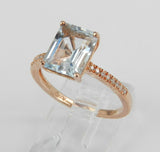 2ct Emerald Blue Aquamarine Diamond Accent Engagement Ring 14k Rose Gold Finish