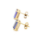 2ct Stud Earrings Emerald Cut Blue Tanzanite Solitaire 14k Yellow Gold Finish