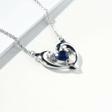 1Ct Heart Cut Blue Sapphire Dual Dolphin Love Gift Pendant 14K White Gold Finish