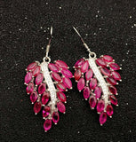 4ct Marquise Cut Pink Ruby Leaf Petal Drop Earrings Women 14k White Gold Finish