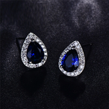 2ct Pear Cut Blue Sapphire Pear Shape Design Stud Earrings 14k White Gold Finish