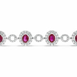 25ct Oval Cut Pink Ruby Halo Short Link Tennis Bracelet 14k White Gold Finish