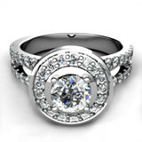 2.5ct Round Cut Diamond Halo Split Band Engagement Ring 18k White Gold Finish