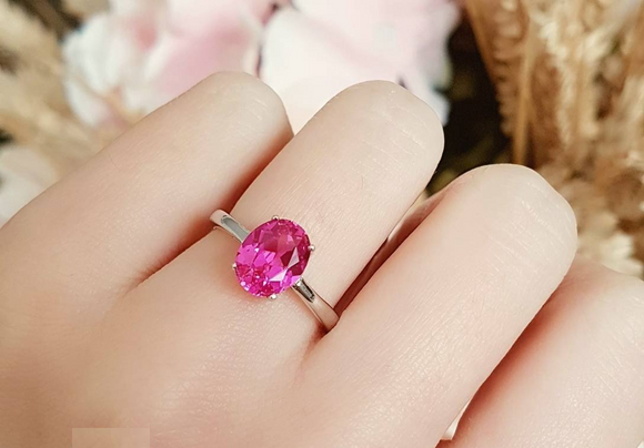 2.5ct Oval Cut Pink Sapphire Engagement Ring 14k White Gold Finish Solitaire