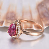 1.5ct Pear Cut Pink Ruby Halo Solitaire Engagement Ring 14k Rose Gold Finish