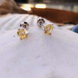 1ct Stud Earrings Round Cut Yellow Sapphire Solitaire 14k White Gold Finish