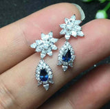 2.75ct Drop Earrings Pear Cut Blue Sapphire Cluster Halo 14k White Gold Finish