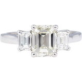 2.5Ct Emerald Cut Diamond Solitaire Trilogy Engagement Ring 14K White Gold Over