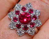 4.5ct Round Cut Pink Ruby Flower Cocktail Engagement Ring 14k White Gold Finish