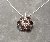 2.7ct Red Garnet Pendant Round Cut Cluster Design 14k White Gold Finish NO CHAIN