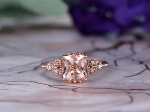 2ct Cushion Cut Morganite Engagement Ring Art Deco Milgrain 14k Rose Gold Finish