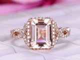 4ct Emerald Cut Morganite Infinity Band Halo Engagement Ring 14k Rose Gold Over