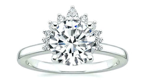 Crown Solitaire Engagement Ring 1.8ct Round Cut Diamond 14k White Gold Finish