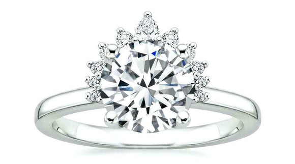 Crown Solitaire Engagement Ring 1.8ct Round Cut Diamond 14k White Gold Finish