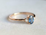 1ct Engagement Ring Oval Cut Blue Tanzanite Three Stone 14k Yellow Gold Finish