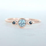 1ct Round Blue Aquamarine Engagement Ring Trilogy Minimalist 14k Rose Gold Over