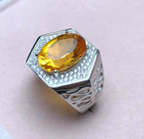 5ct Oval Cut Yellow Citrine Studded Engagement Men Ring 14k White Gold Finish