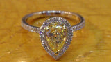 1.5ct Pear Cut Yellow Sapphire Accent Halo Engagement Ring 14k White Gold Finish