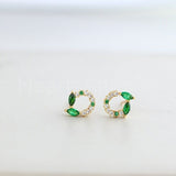 1ct Marquise Simulated Emerald Open Circle Stud Earrings 14k White Gold Plated