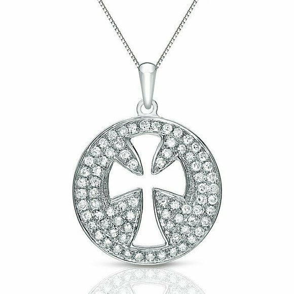 3ct Round Cut Diamond Circular Hollow Cross Pendant 14k White Gold Over NO CHAIN